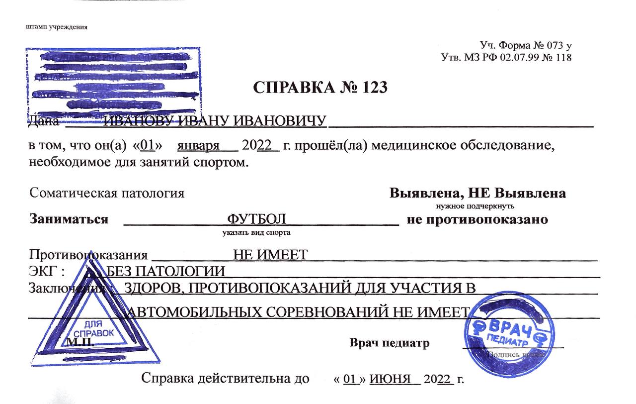 Образец справки 073 Образец справки 073